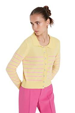 Trendyol Damen Gestreifte Strickjacke mit Polo-Kragen Pullover, gelb, Medium von TRENDYOL