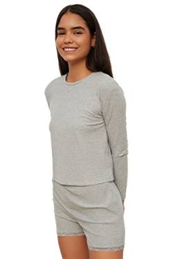 Trendyol Damen Gray Lace Detailed Camisole Knitted Pajama Set, Gray, XL EU von TRENDYOL