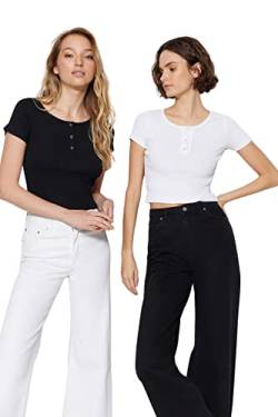 Trendyol Damen -Gray-bolzen Detaillierte Flyillate 2-paket Gestrickte Bluse Blouse, Black And White, M EU von TRENDYOL