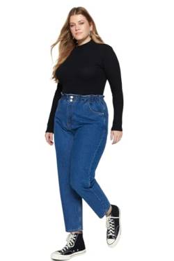 Trendyol Damen Jeans, hohe Taille, gerades Bein, Übergröße Hose, blau, 48 von TRENDYOL
