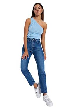 Trendyol Damen Jeans mit hoher Taille, weites Bein Hose, blau, 66 von TRENDYOL