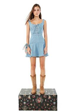 Trendyol Damen Jeanskleid Mini Skater Regular Fit Denim Kleid, blau, 36 von TRENDYOL