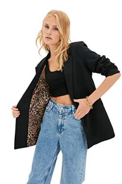 Trendyol Damen Liner Trendyol Black Leopard Primer Detailed Blazer Jacket Black , Schwarz, 42 EU von TRENDYOL