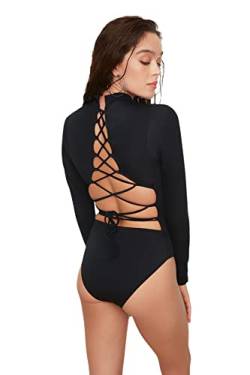 Trendyol Damen Long Sleeve Back Detailed Surfing Themed One Piece Swimsuit, Schwarz, 42 EU von TRENDYOL