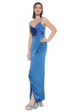 Trendyol Damen Maxi-Wickelkleid, Normale Passform, gewebtes Abendkleid Kleid, Indigo, 42 von TRENDYOL