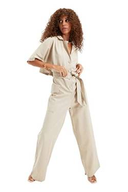 Trendyol Damen Mink Belted Buttoned Jumpsuit Overalls, Mink, 32 EU von TRENDYOL