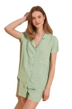 Trendyol Damen Mint Viscose Woven Kit Pajama Set, Mint, XL EU von TRENDYOL