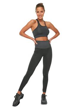 Trendyol Damen Nahtlose Jacquard-hohe Taille Sportstrumpfhosen Yoga Pants, Anthracite, XS-S EU von TRENDYOL