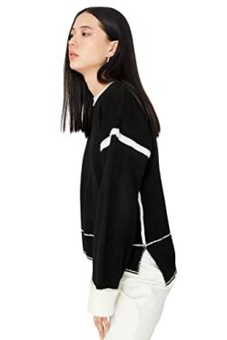 Trendyol Damen Normaler Pullover mit Rundhalsausschnitt und Colorblock Sweatshirt, Schwarz, M von TRENDYOL