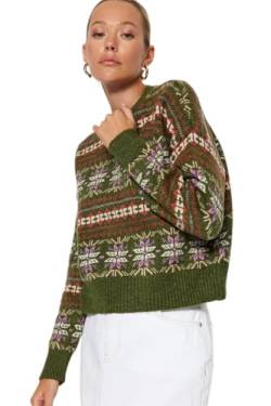 Trendyol Damen Oversize Basic Crew Neck Knitwear Sweater Pullover, Dark Khaki, M von TRENDYOL