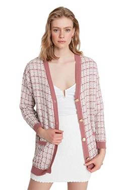 Trendyol Damen Oversize Standard V-Ausschnitt Strickwaren Strickjacke Pullover, Rose, M von TRENDYOL