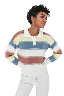 Trendyol Damen Pullover mit Rollkragen, Colorblock Sweatshirt, Natur, Large von TRENDYOL