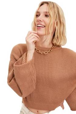Trendyol Damen Pullover mit Rundhalsausschnitt, einfarbig, Oversize Sweatshirt, braun, 38 von TRENDYOL