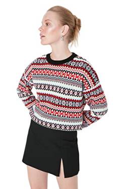 Trendyol Damen Pullover mit Rundhalsausschnitt, ethnisches Muster Sweatshirt, Schwarz, M von TRENDYOL