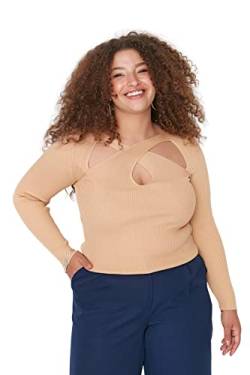 Trendyol Damen Pullover mit V-Ausschnitt, einfarbig, figurbetont, Übergröße Sweatshirt, braun, 4XL Größen von TRENDYOL