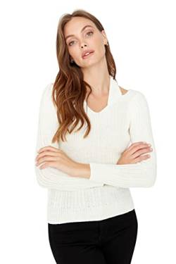 Trendyol Damen Pullover mit V-Ausschnitt, einfarbig, schmal Sweatshirt, Natur, M von TRENDYOL
