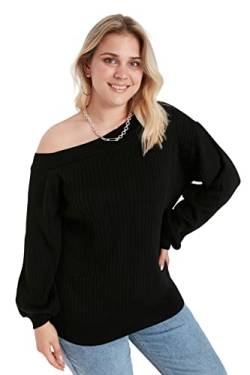 Trendyol Damen Pullover mit asymmetrischem Kragen, einfarbig, regulär, Übergröße Sweatshirt, Schwarz, 3XL Größen von TRENDYOL