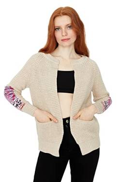 Trendyol Damen Regular Jacken Bomber Kragen Strickwaren Cardigan Pullover, beige, L von TRENDYOL