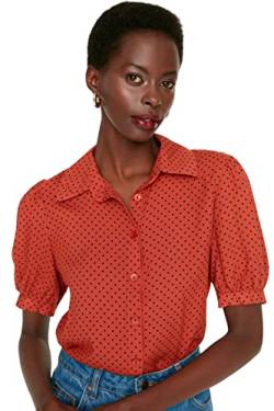Trendyol Damen Regular Standard Hemdkragen Woven Shirt Hemd, Fliese Rot, 38 von TRENDYOL