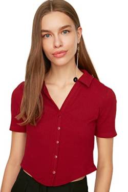 Trendyol Damen Regular Standard Polo Neck Woven Bluse Hemd, burgunderfarben, M von TRENDYOL