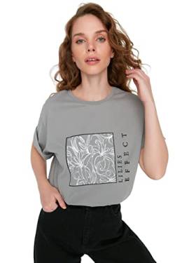 Trendyol Damen Regular Standard Rundhals Gewebtes T-Shirt Hemd, grau, M von TRENDYOL