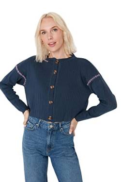 Trendyol Damen Regular Standard Rundhals Strickwaren Strickjacke Pullover, blau, M von TRENDYOL