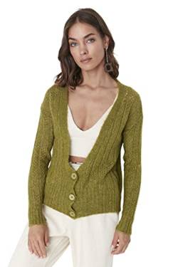 Trendyol Damen Regular Standard V-Ausschnitt Strickwaren Cardigan Pullover, Khaki, L von TRENDYOL