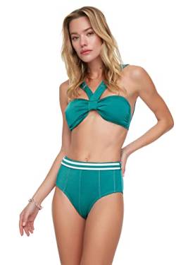 Trendyol Damen Reifen Detaillierter Hoher Taillenbikini Sechs Bikini Bottoms, Emerald Green, 38 EU von TRENDYOL