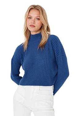 Trendyol Damen Rollkragenpullover, Einfarbig, Oversize Sweatshirt, Indigo, L von TRENDYOL