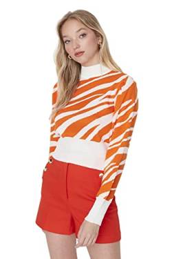 Trendyol Damen Rollkragenpullover mit Tiermuster Sweatshirt, Ecru, S von TRENDYOL