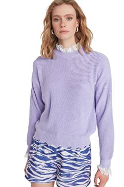 Trendyol Damen Rundhalsausschnitt, einfarbig, regulärer Pullover Sweatshirt, Flieder, Medium von TRENDYOL