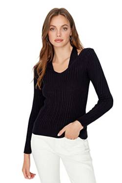 Trendyol Damen Schlichter Slim Sweater mit V-Ausschnitt Sweatshirt, Marineblau, 42 von TRENDYOL