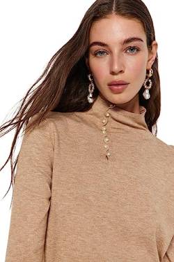 Trendyol Damen Slim fit Basic Standing Collar Knitwear Sweater Pullover, Beige, M von TRENDYOL