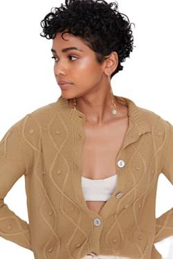 Trendyol Damen Strickjacke, Normale Passform, Reverskragen, Strickwaren Pullover, Camel, S von TRENDYOL