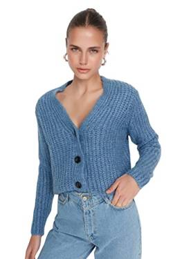 Trendyol Damen Strickjacke, Normale Passform, V-Ausschnitt, Strickwaren Pullover, blau, S von TRENDYOL