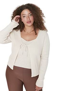 Trendyol Damen Strickjacke, Normale Passform, V-Ausschnitt, Übergröße Pullover, Beige, XL (2er Pack) von TRENDYOL