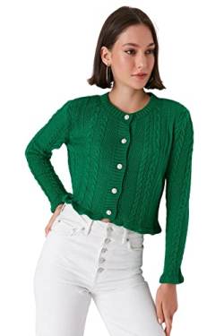 Trendyol Damen Strickjacke mit Rundhalsausschnitt, tailliert, Standardgröße Pullover, grün, L von TRENDYOL