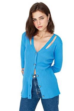 Trendyol Damen Strickjacke mit V-Ausschnitt, tailliert, Standardgröße Pullover, blau, S von TRENDYOL