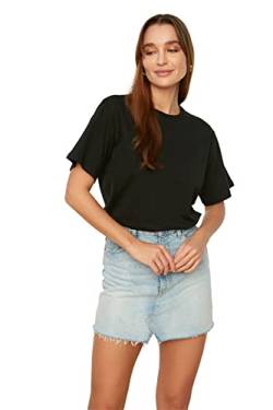 Trendyol Damen Trendyol 100% baumwolle fahrrad kragen freund gestrickt t-shirt T-Shirt, Black, S von TRENDYOL