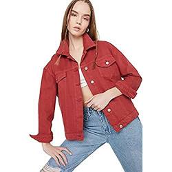 Trendyol Damen Trendyol Burgundy Denim Jacket Burgundy , Burgundy, XS EU von TRENDYOL