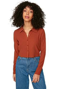 Trendyol Damen Trendyol-Fliesenknopf Polo-Kragen Blouse, Brick, XS von TRENDYOL