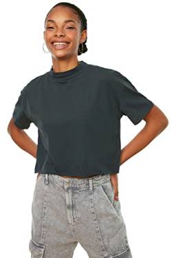 Trendyol Damen Trendyol Knitsel kraag Crop gebreid T-shirt T Shirt, Anthracite, S EU von TRENDYOL