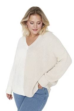 Trendyol Damen V-Ausschnitt Colorblock Regular Plus Size Pullover Sweatshirt, beige, XXL Größen von TRENDYOL