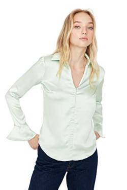 Trendyol Damen Woman Basic Fitted Standard Shirt Collar Woven Blouse Hemd, Light Green, 40 von TRENDYOL