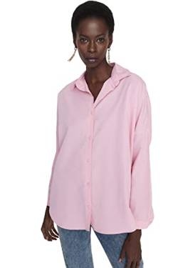 Trendyol Damen Woman Basic Relaxed Standard Collar Woven Shirt Hemd, Pink, 36 von TRENDYOL