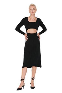 Trendyol Damen Woman Fitted Bodycon Square Collar Knitwear Dress Kleid, Black, S von TRENDYOL