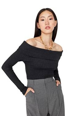 Trendyol Damen Woman Fitted Standard Carmen Collar Knit Blouse Hemd, Anthracite, Medium von TRENDYOL