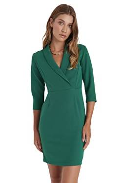 Trendyol Damen Woman Mini Gerüschter Saum Hochabschließender Kragen Webstoff Kleid, Green, 34 von TRENDYOL