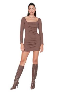 Trendyol Damen Woman Mini Standard Rundhalsausschnitt Gestrickt Kleid, Braun, M von TRENDYOL