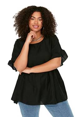 Trendyol Damen Woman Regular A-line Crew Neck Woven Plus Size Blouse Hemd, Black, 46 von TRENDYOL